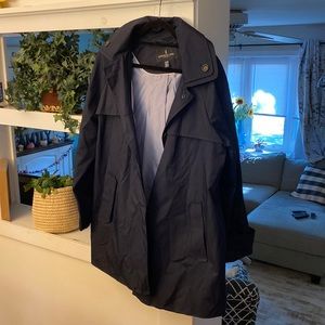 London fog blue rain jacket with detachable hood size XL 34 inches long